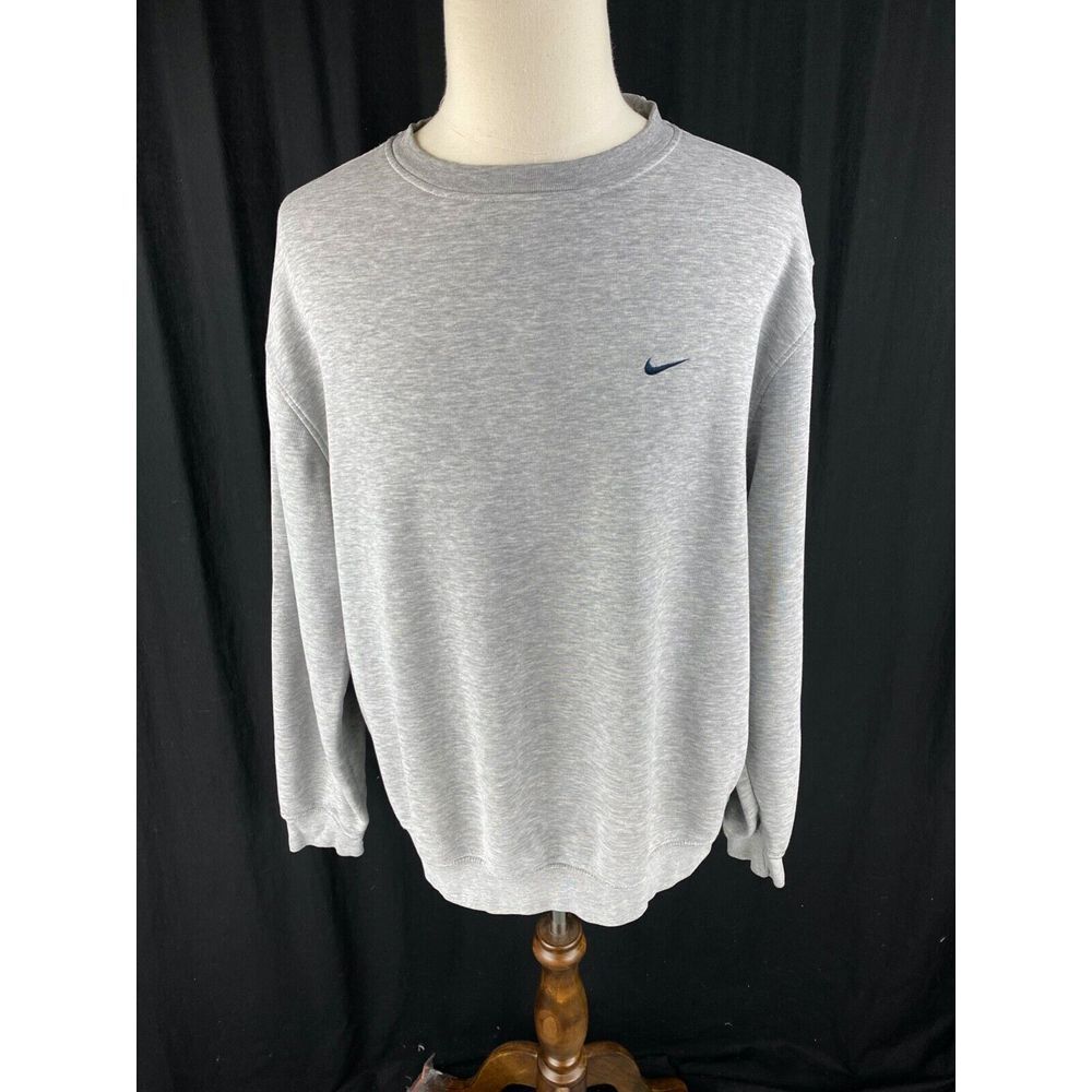 Nike Mens L Y2K Vtg 2000s Swoosh Crewneck Pullover Sweatshirt Gray